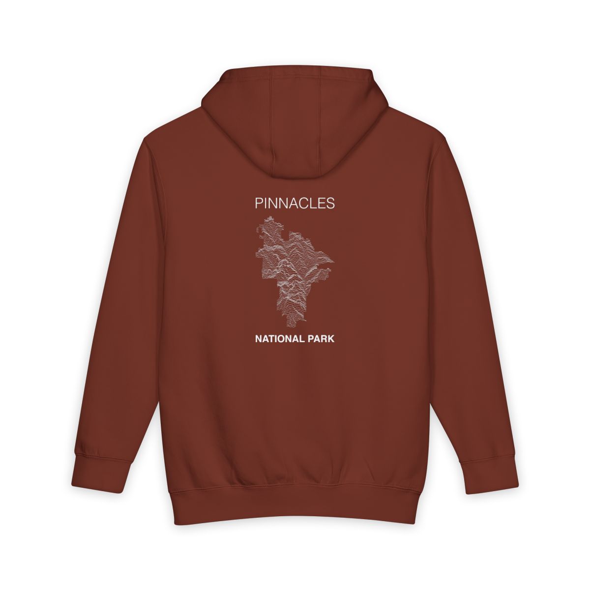 Paprika Pinnacles National Park hoodie, back view with topographic line design