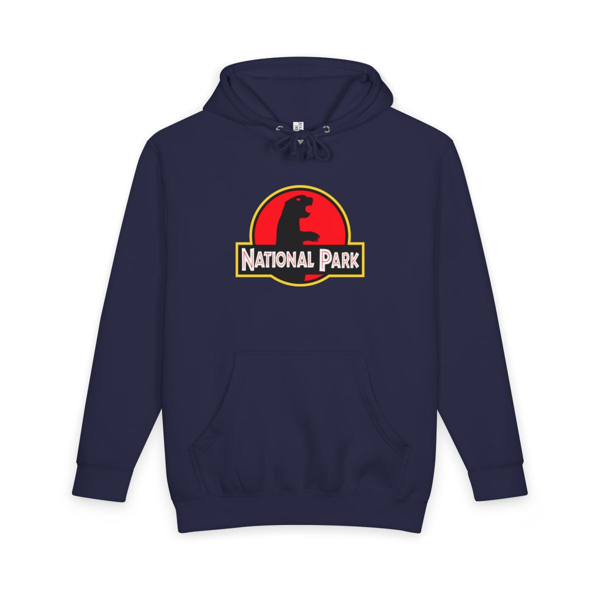 Navy Blue Prairie Dog National Park hoodie, front view with parody logo