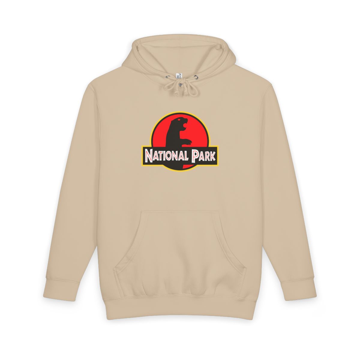 Mushroom Prairie Dog National Park hoodie, front view with parody logo