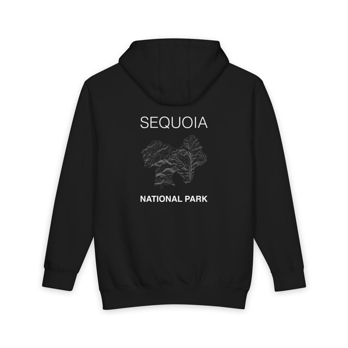 Black Sequoia National Park hoodie, back view with topographic line design