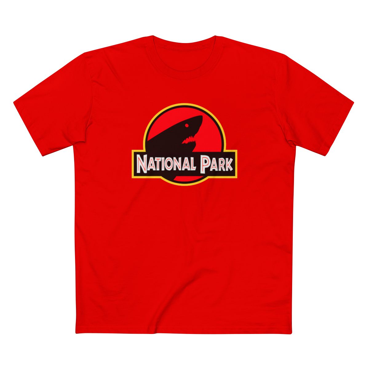 Shark National Park T-Shirt - Parody Logo in Red