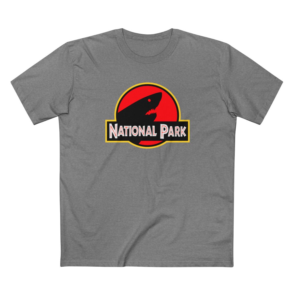 Shark National Park T-Shirt - Parody Logo in Athletic Heather