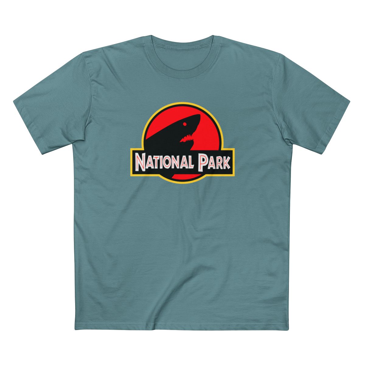 Shark National Park T-Shirt - Parody Logo in Slate Blue