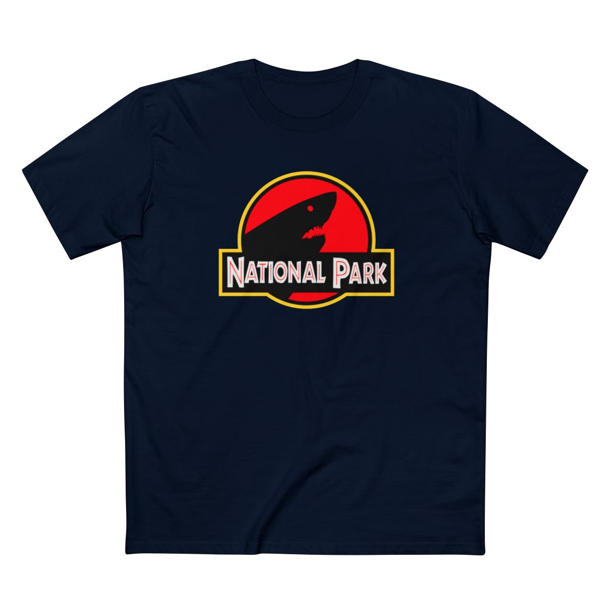 Shark National Park T-Shirt - Parody Logo in Navy