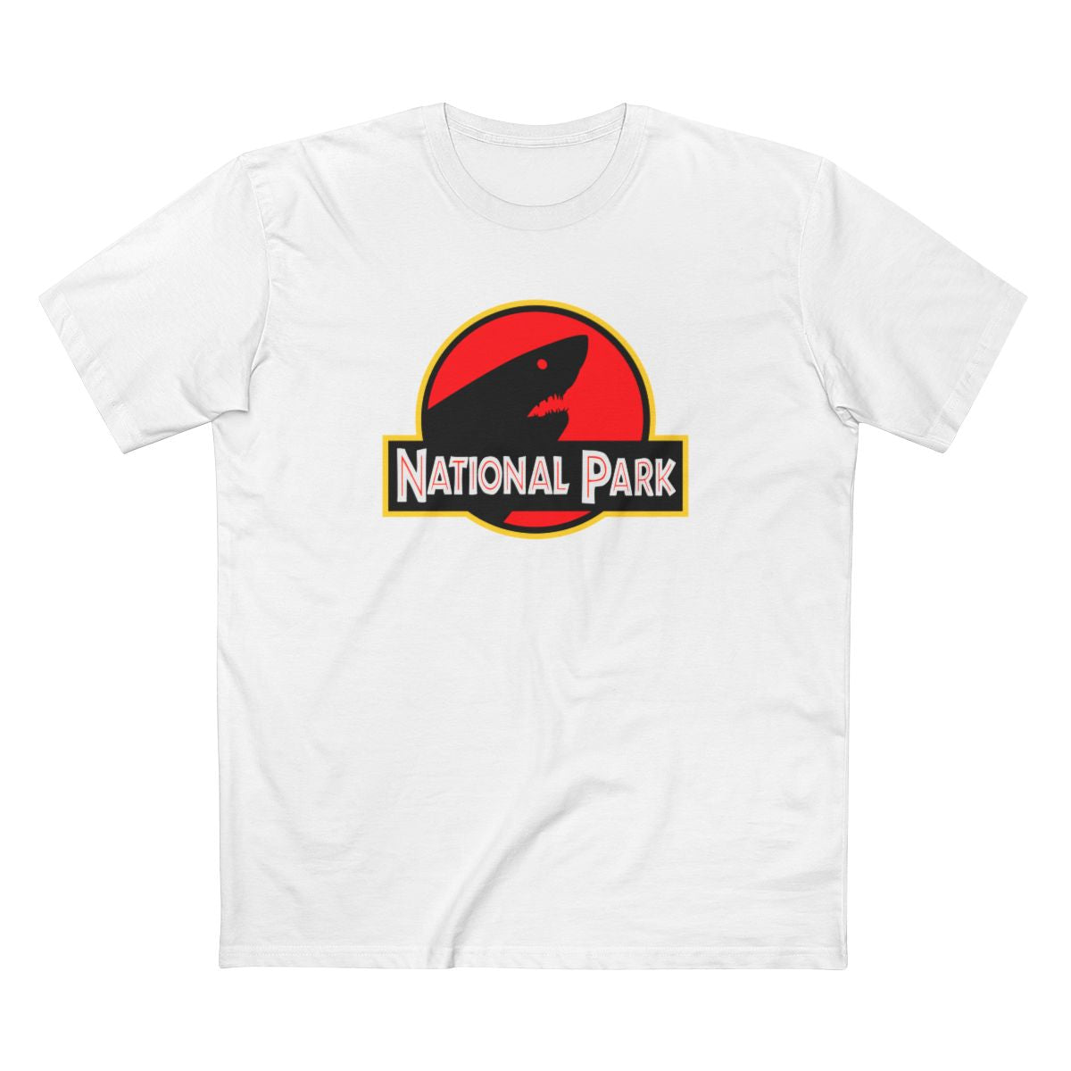 Shark National Park T-Shirt - Parody Logo in White