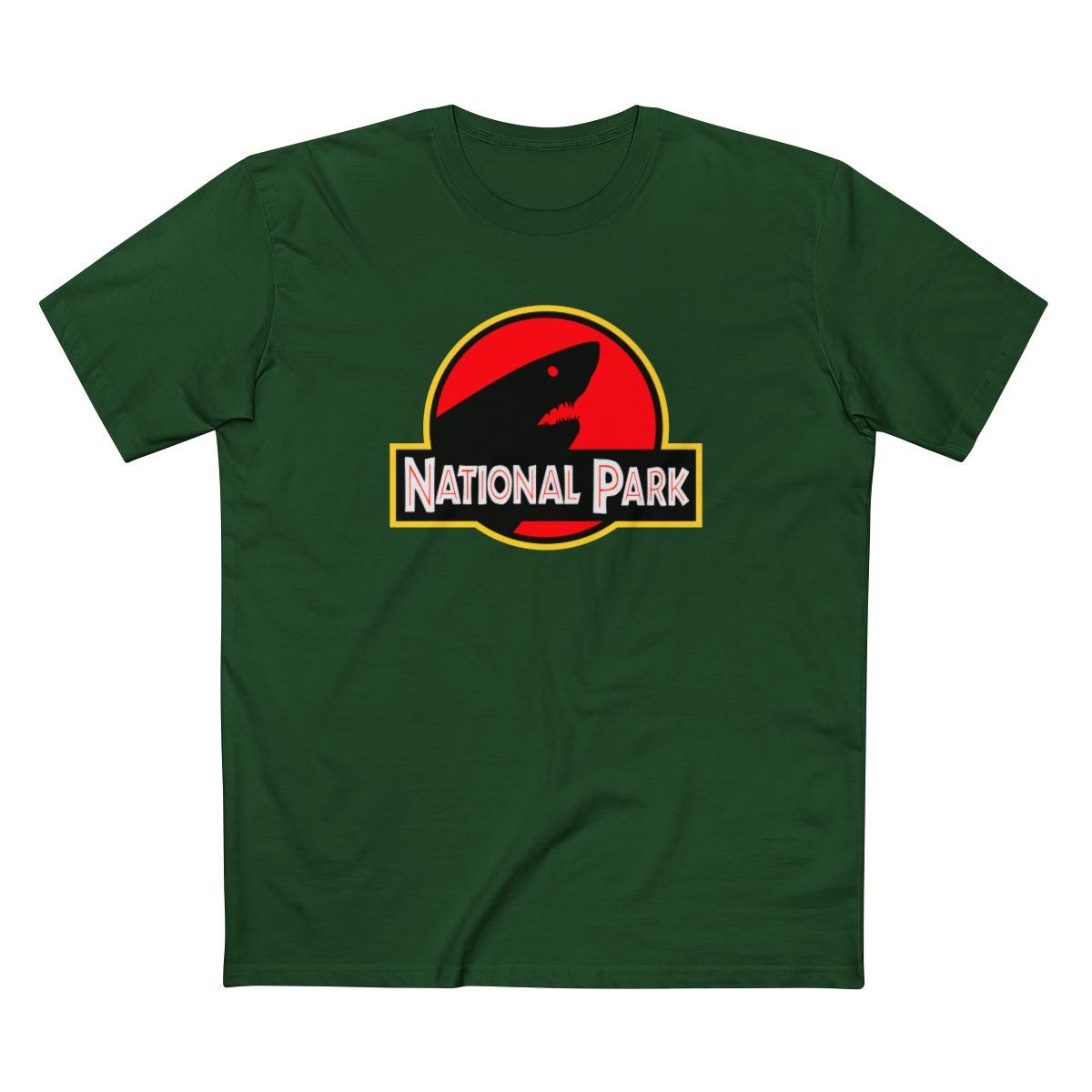 Shark National Park T-Shirt - Parody Logo in Forest Green