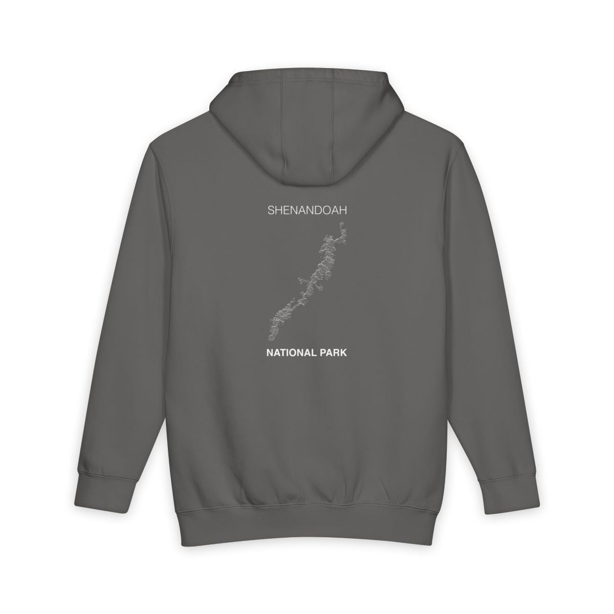Storm Shenandoah National Park hoodie, back view with topographic line design