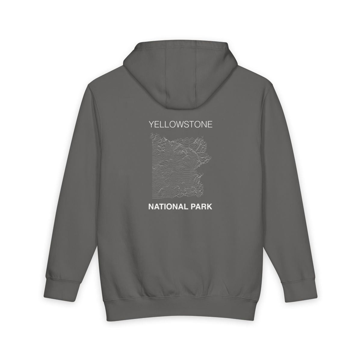 Storm Yellowstone National Park hoodie, back view with topographic line design