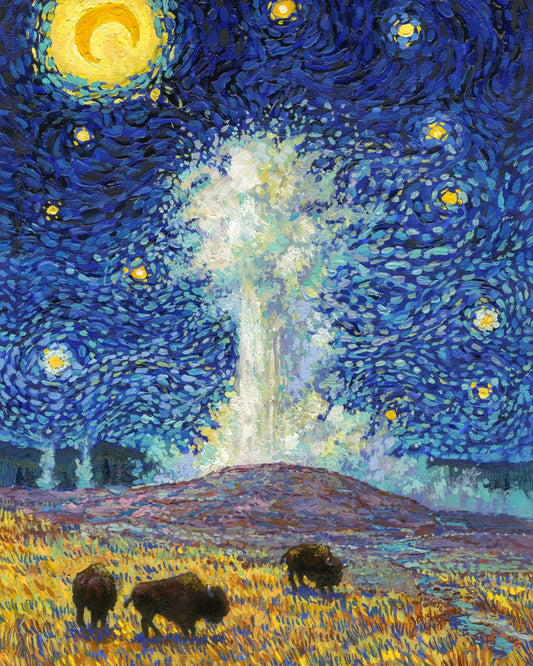 Full artwork for the Yellowstone National Park 1000-piece Starry Night jigsaw puzzle