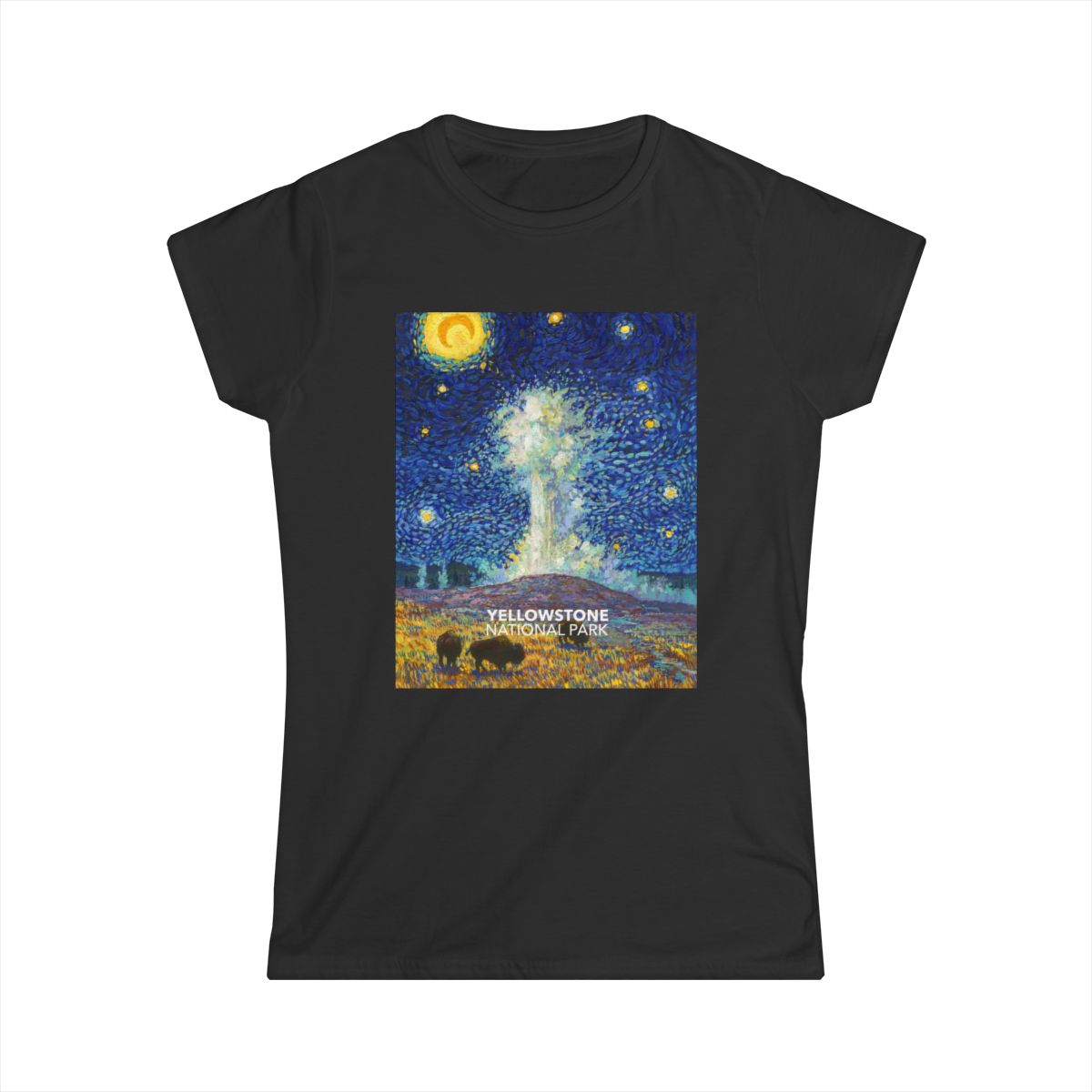 Yellowstone National Park T-Shirt - Women's Starry Night — Van Gogh ‘Starry Night’-style design — gallery image 1