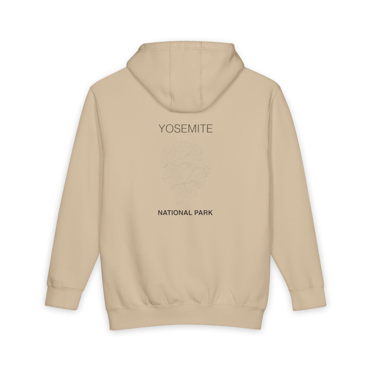 Mushroom Yosemite National Park hoodie, back view with topographic line design