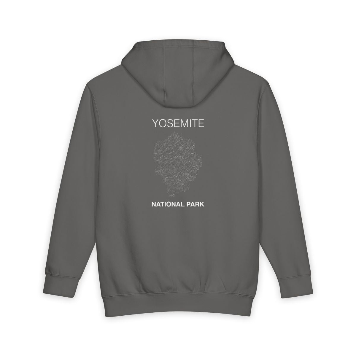 Storm Yosemite National Park hoodie, back view with topographic line design