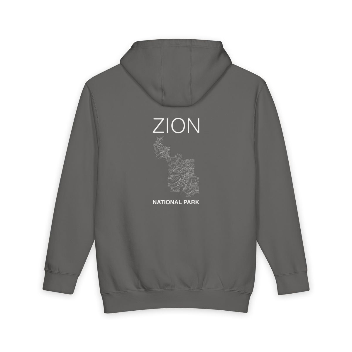Storm Zion National Park hoodie, back view with topographic line design