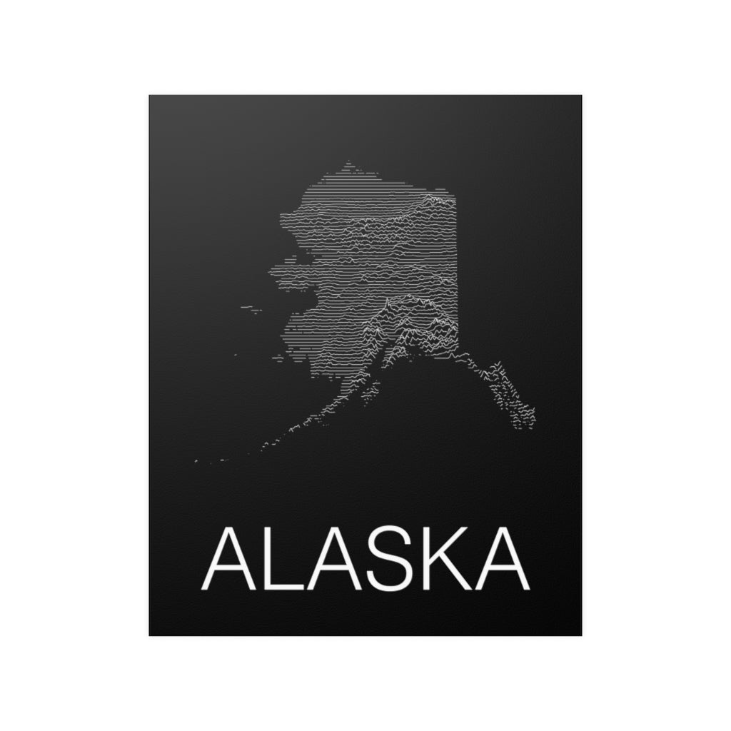 Close-up of a topographic elevation-line design on the Alaska poster